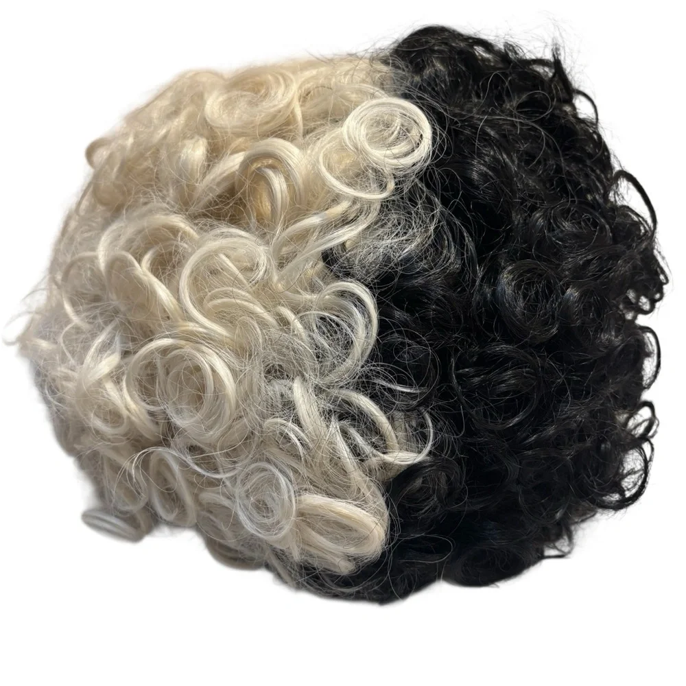 NEW Wig Two-Tone Black & White Curly Hairpiece Cosplay Cruella Women Hair